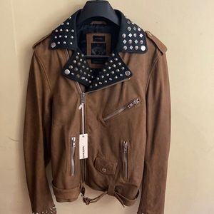 Diesel ‘L-Ulysses-Clean’ “only the brave” biker brown leather jacket
